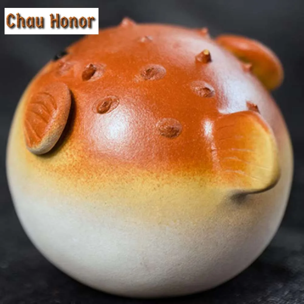 Yixing Handmade Sculpture Purple Clay Fish Tea Pet Cute Globefish Statue Ornaments Tea Figurine Chinese Zisha Tea Set Decoration