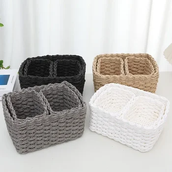 1/3pcs Handmade Straw Woven Soft Round Paper Rope Storage Basket for Organizing Decorative Storage Bins Office Storage Box 1