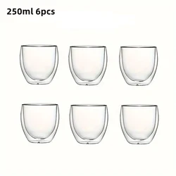 Double-Wall Insulated Clear Glass Beverage Cups for Tea, Coffee, and More (250ml 6pcs)