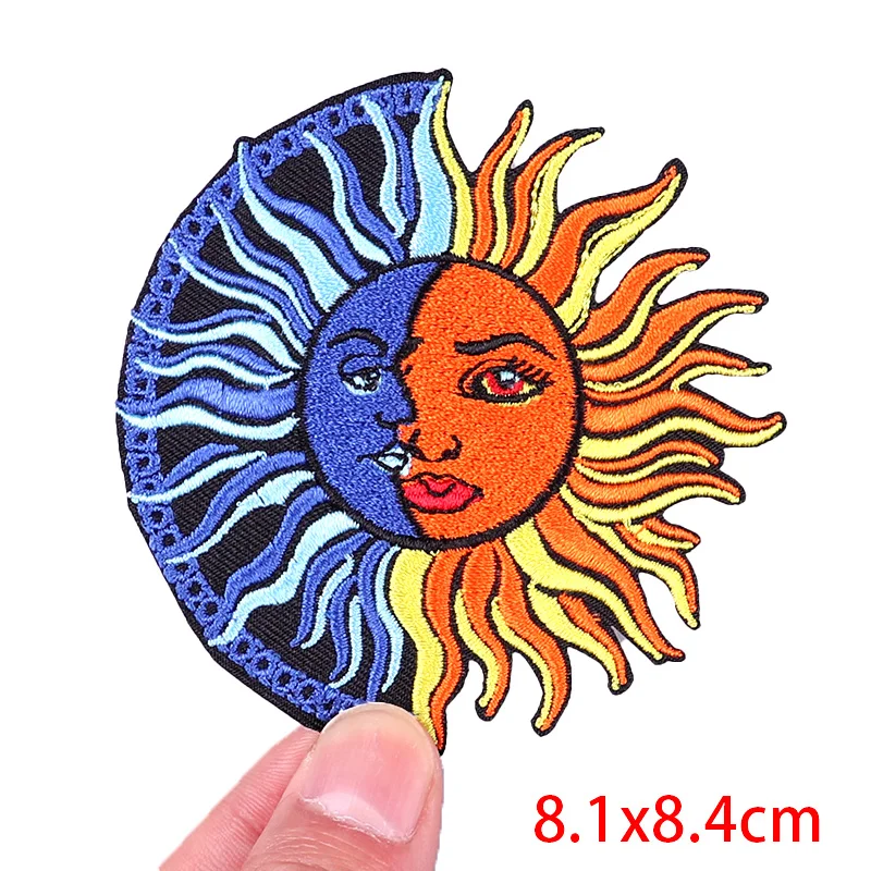 Buy Full Embroidered Peace and Love Iron-On Moon and Sun