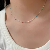 Collier en argent Sterling 925 avec perles multicolores géométriques simples, ras du cou, chaîne de clavicule brillante et délicate pour femmes 6
