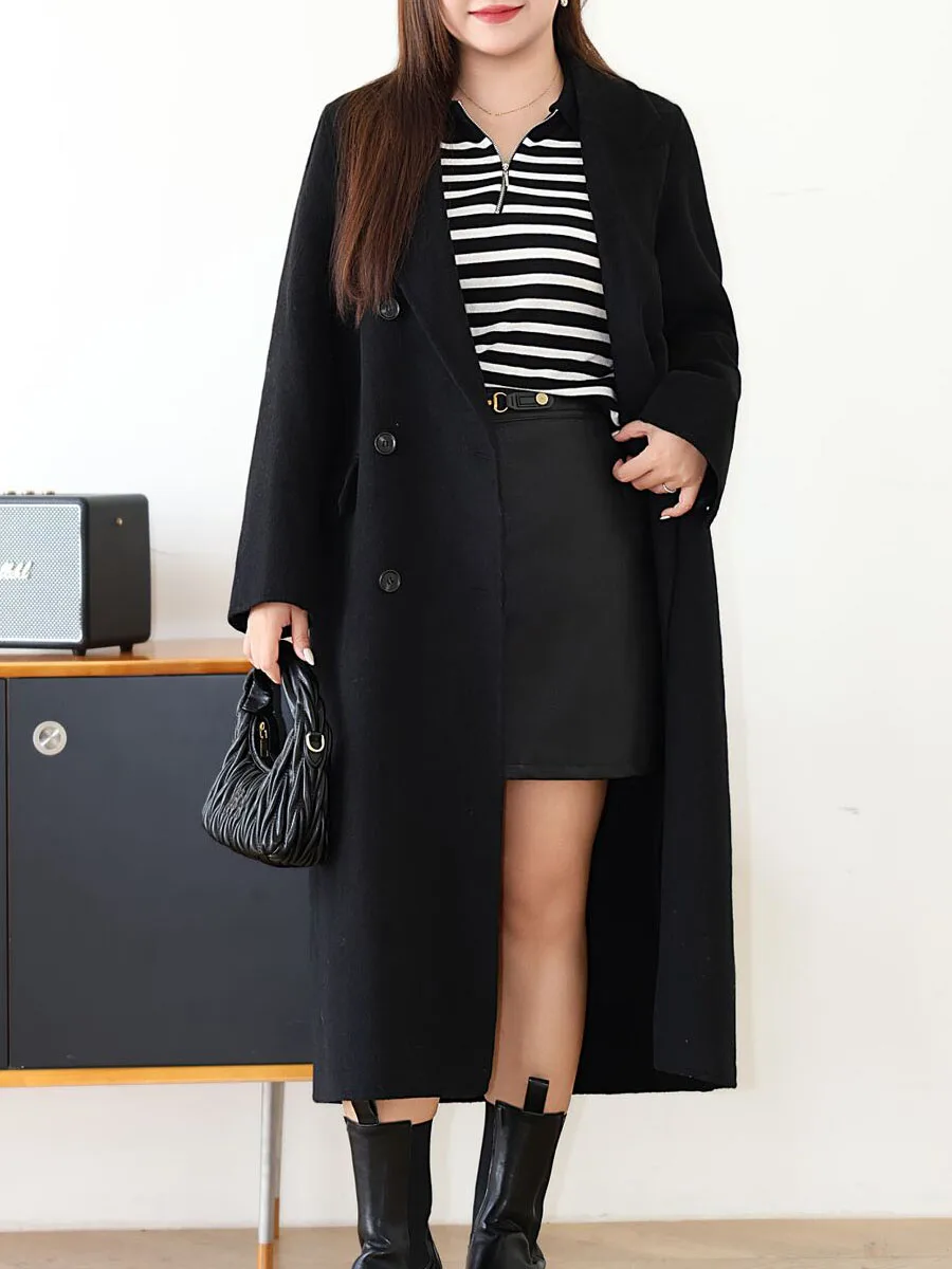 Fashion Plus Size Women's Overcoat Premium Double-Faced Woolen Commuter Sheep Wool Blend Long OUTERWEAR Stylish Autumn Winter