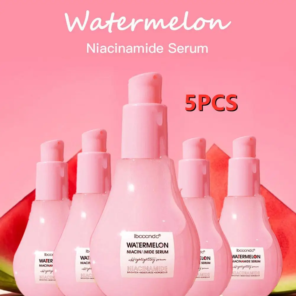 

5PCS New Watermelon Glow Niacinamide Dew Drops Hydrating Serum Lightweight Facial Serum Priming Liquid Highlighter 60ml