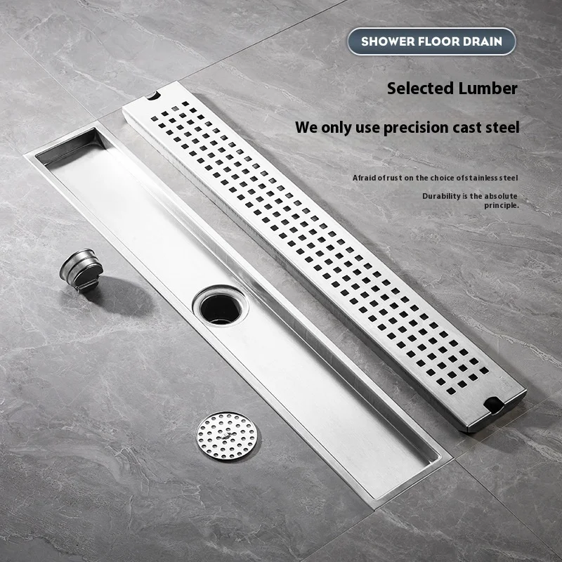 20-60 ซม.สแตนเลสสตีลสแควร์ยาวท่อระบายน้ําชั้นห้องน้ําท่อระบายน้ําสี่เหลี่ยมผืนผ้าท่อระบายน้ําชั้นขนาดใหญ่ Displacement ห้องน้ําระบายน้ํา 1