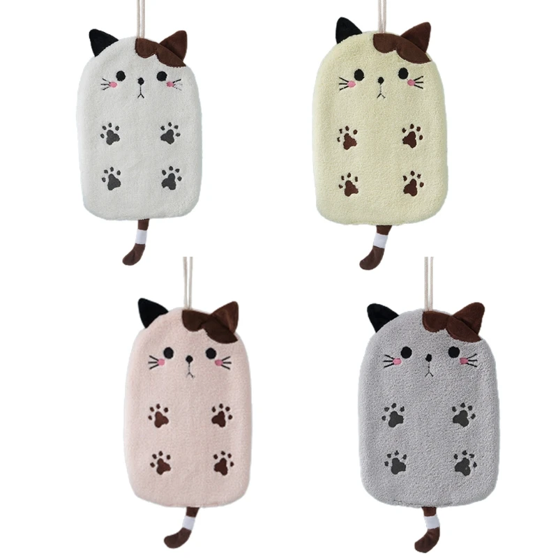 

Y166 Cartoon Animal Lovely for Cat Wipe Towel Absorbent Hanging Wash Hands Towel Clot