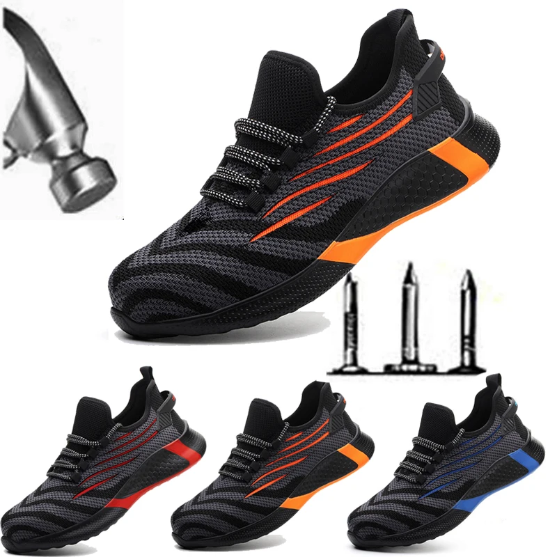 Men Safety Shoes Breathable Anti-Puncture Working Sneakers Anti-Smashing Steel Toe Cap Working Boot Lightweight Walking Footwear