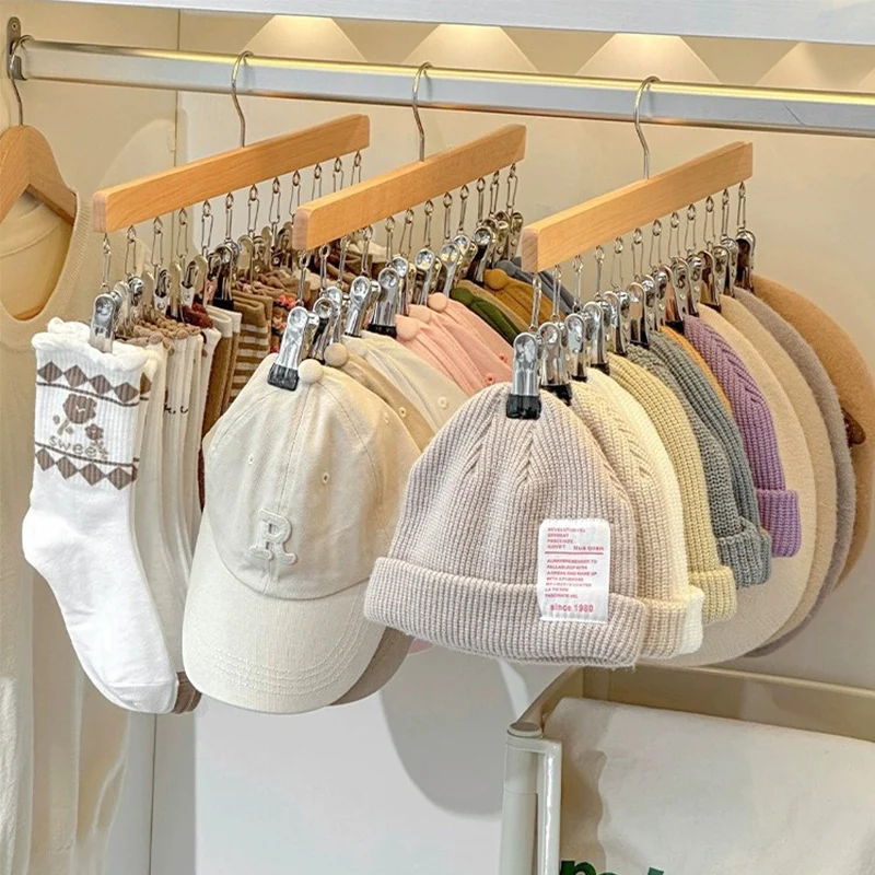 6/10 Clips Hat Holder,Household Multifunctional Organizer for Cap Socks Towel,Household Wooden Hats Hanger for Closet Storage