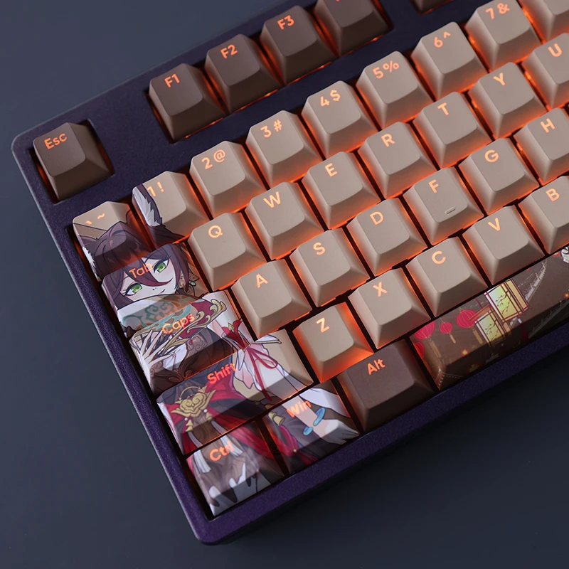 Pbt Dye Sub Backlit Keycap Anime Gaming Key Caps Honkai Star Rail Ting Yun Ansi 61 87 104 108 Chaves Set - Imagem 4
