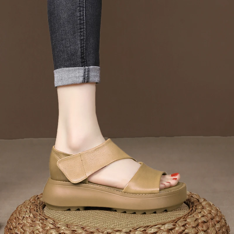 summer new wedge heel open toe casual luxury designer shoes sandals women's handmade re...