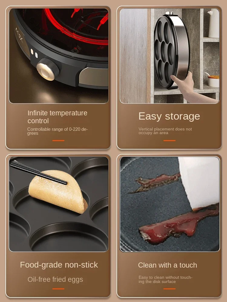 220V Professional Crepe Maker with 7 holes  Egg Burgers Crepes and Omelettes Baking Pan Perfect for Breakfast 3