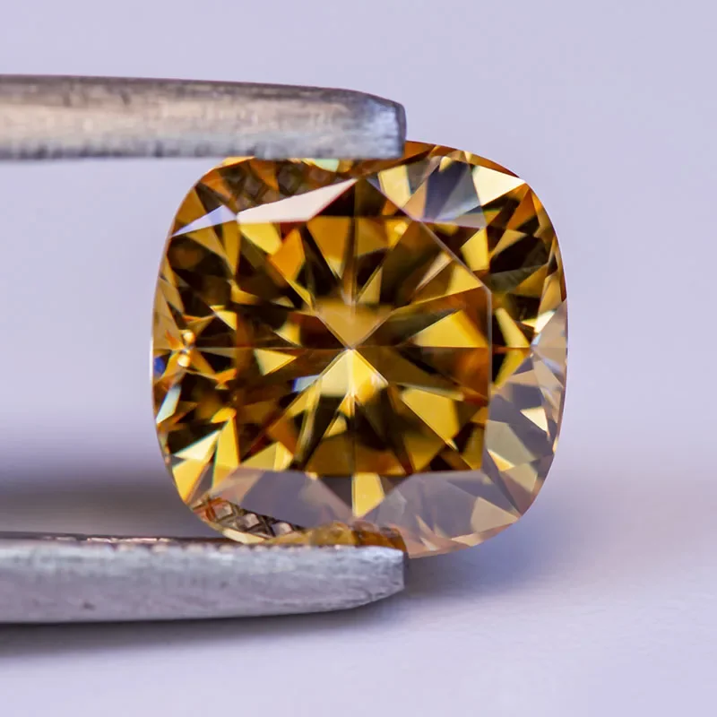 Moissanite Gemstone Cushion Cut Champagne Color  for  Lab Grow Diamond Charms Advanced Jewelry Making Materials GRA Certificate