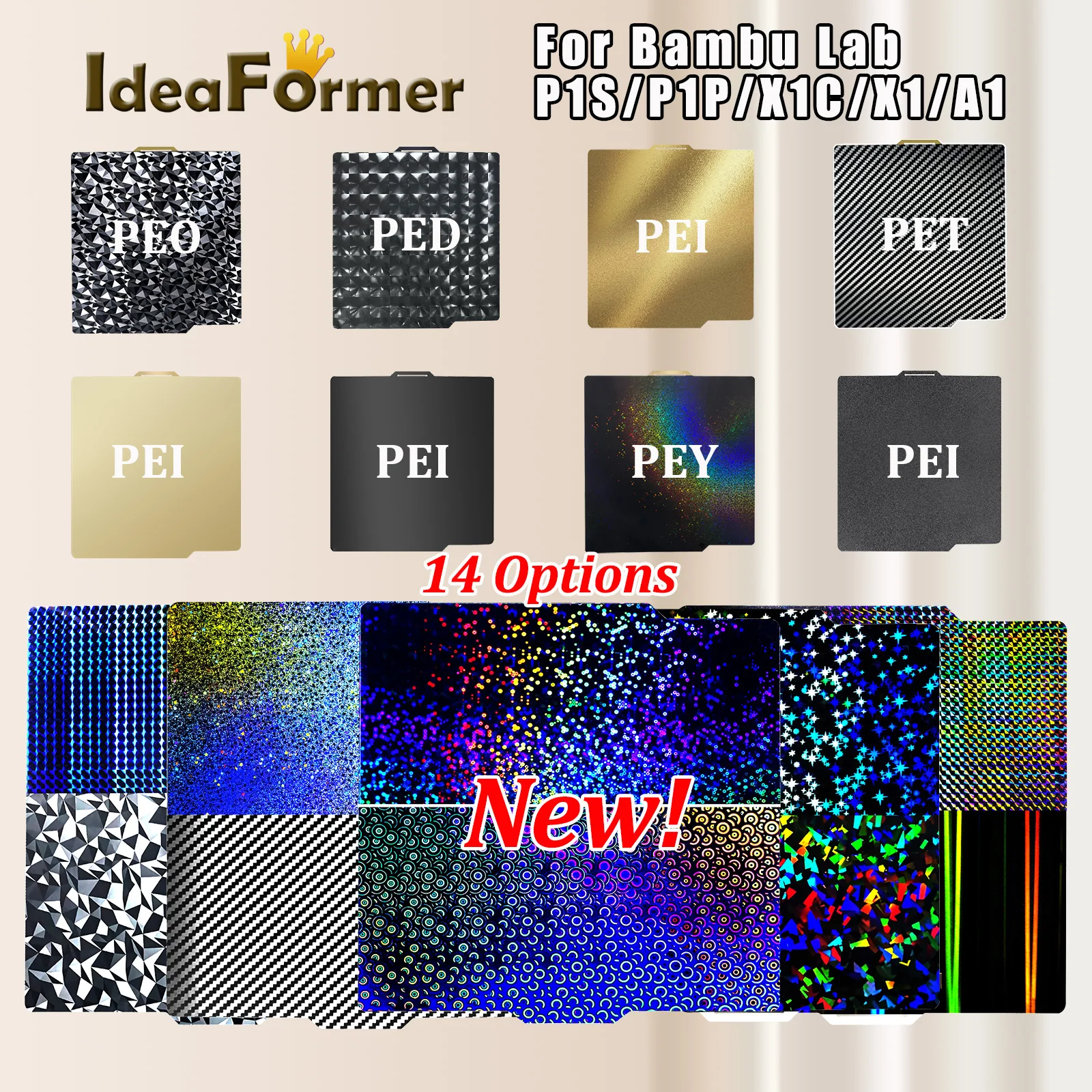 Foglio Pei 257X257 Per Bambu Lab X1C P1P X1 Upgrate H1H Piastra Di Costruzione In Carbonio Peo Pey Pet Lamiera Di Acciaio Per Molle Per Bambulab A1 X1
