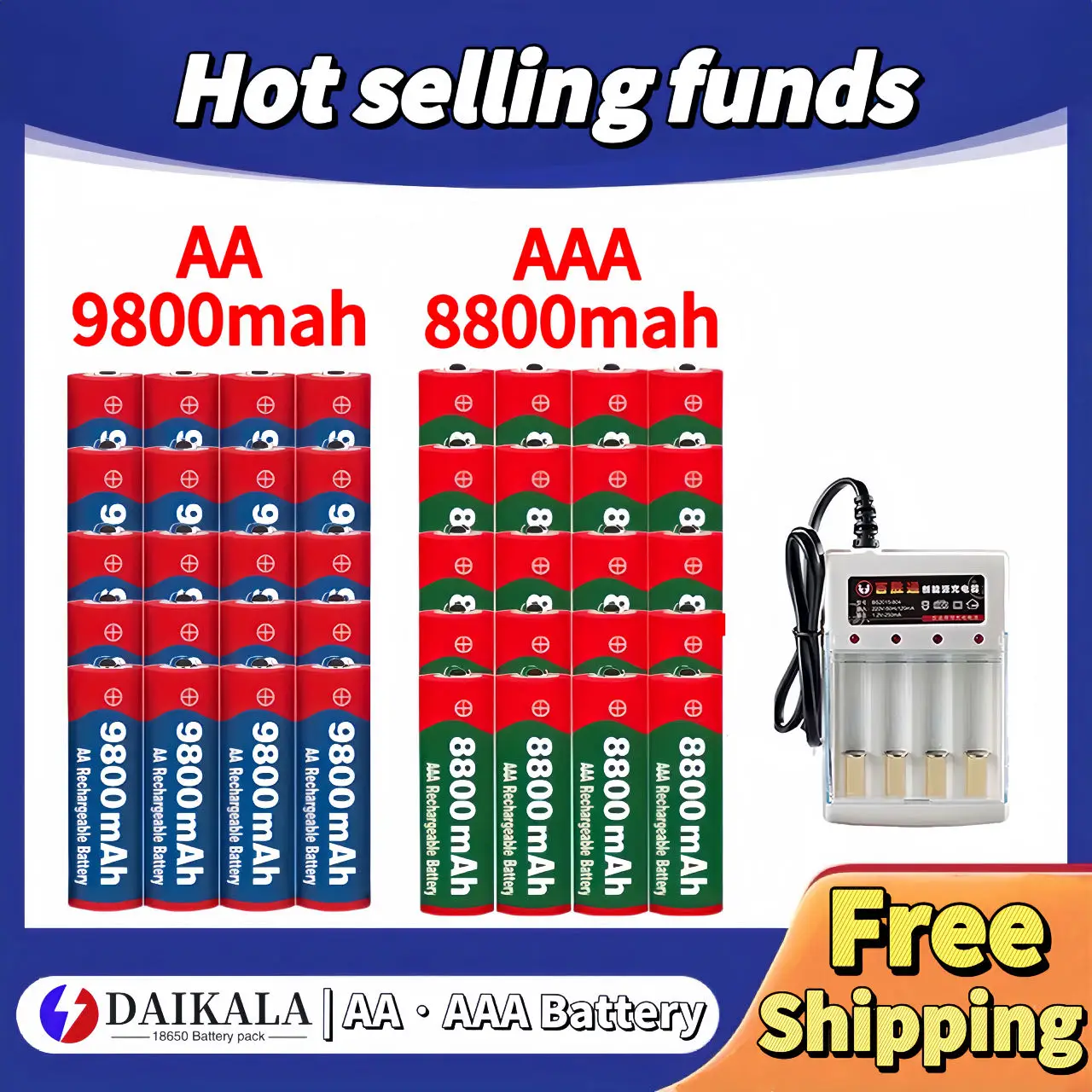 

AAAbattery Free Shipping Rechargeable Battery Original 2024NEW 1.5V AA9800MAH+AAA8800MAH+charger Suitable for Hair Clipper MP3