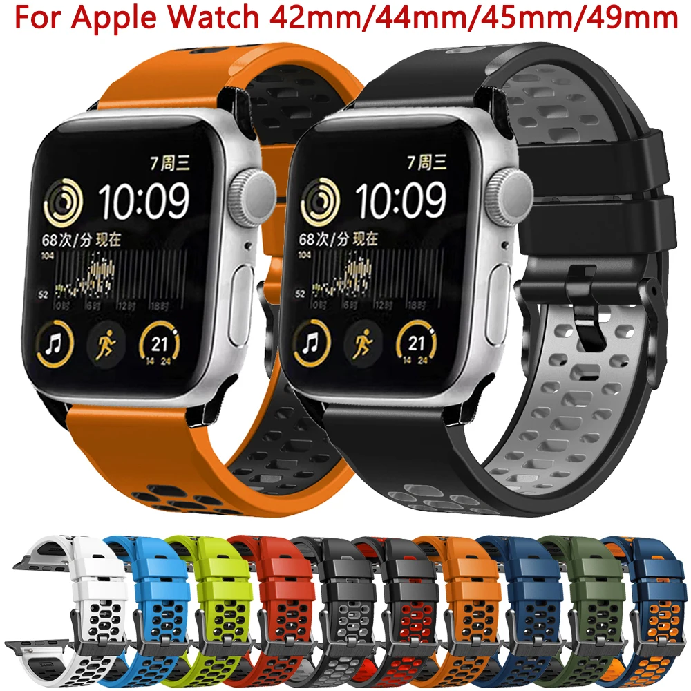 

Силиконовый ремешок для Apple Watch Band 42 мм 44 мм 45 мм 49 мм, силиконовый браслет для iWatch Series Ultra 4 5 se 6 7 8, аксессуары для умных часов