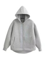 HH Winter New Women's Zipper Hoodie Coat High Street Double Pockets Jakcet Oversize Loose Sweatshirts Outerwear Top - Image 4
