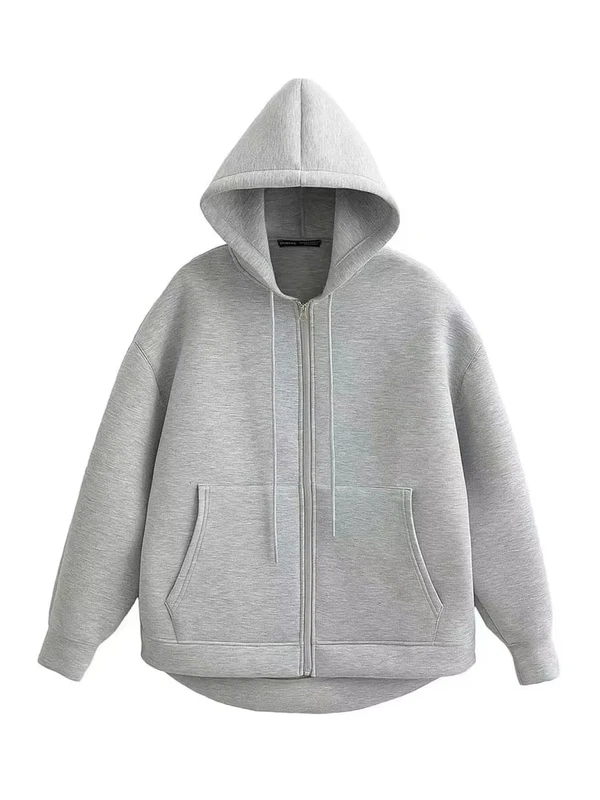 HH Women' Zipper Hoodie Coat High Street Double Pockets Oversize Jakcet...