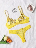 Ensemble soutien-gorge et culotte en dentelle pour femmes, sous-vêtements sexy, push up, broderie de fleurs, 7.0 4