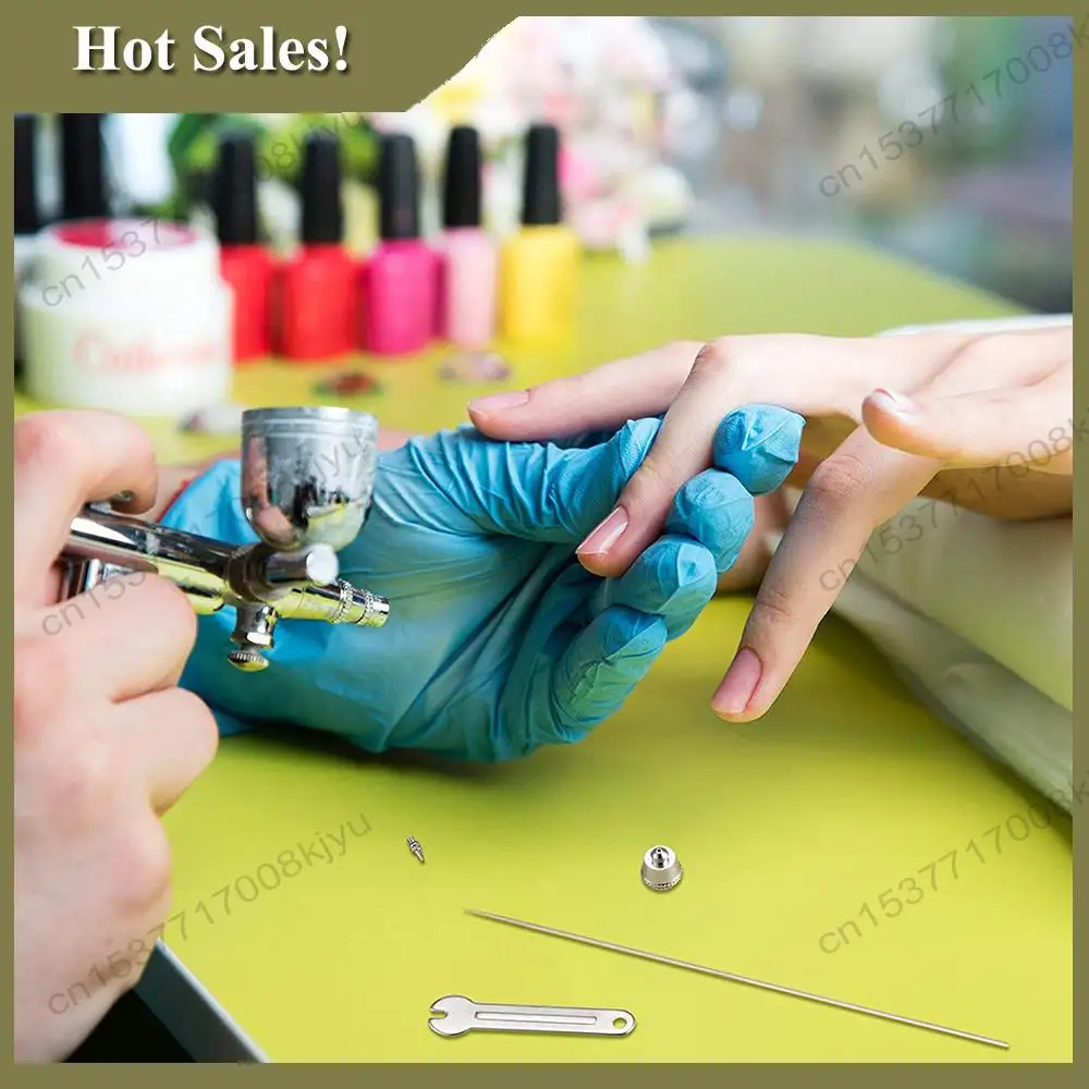 -A23G 10 조각 에어 브러시 노즐 니들 노즐 캡 키트 (렌치 포함) 에어 브러시 스프레이 어 액세서리 용 에어 브러시 교체 부품