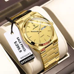 Luxury Quartz Waterproof Luminous Men's Stainless Steel Wristwatch with Date Display & Gift Box (930 Gold Gold)