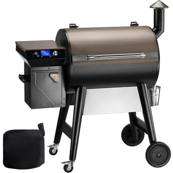 Wood Pellet Grill Smoker with PID 2.0 Controller, 700 Cooking Area, Meat Probes, Rain Cover for Outdoor BBQ, 7002C 1