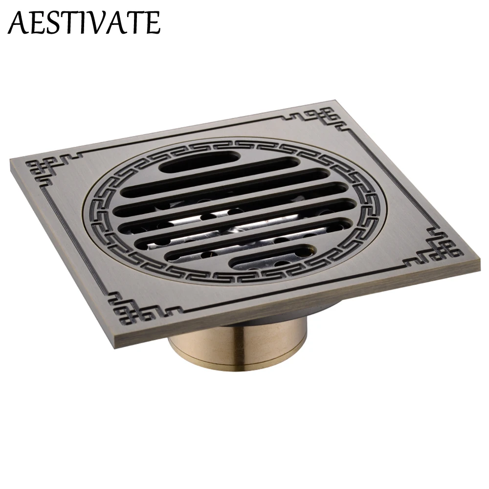 

Euro Floor Drains Antique Brass Shower Floor Drain Bathroom Deodorant Square Floor Drain Strainer Cover Grate Waste