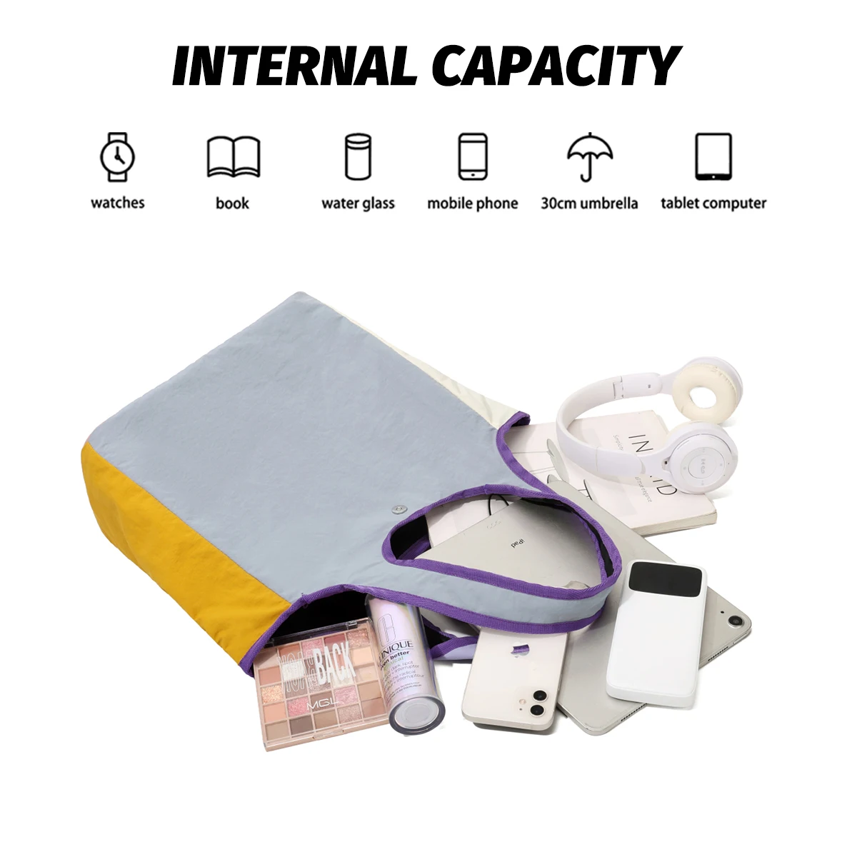 New Style Tote Bag for Women for Commuting to Work, Large Capacity Nylon Bag, Lightweight Handbag, Shoulder Bag, Shopping Bag, Suitable for Students Attending Classes