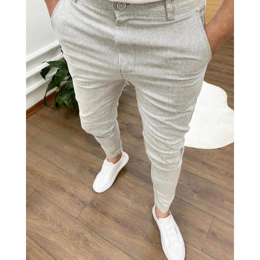 Four Seasons Men's Casual High Elastic Slim Trousers Solid Color Small Leg Pants