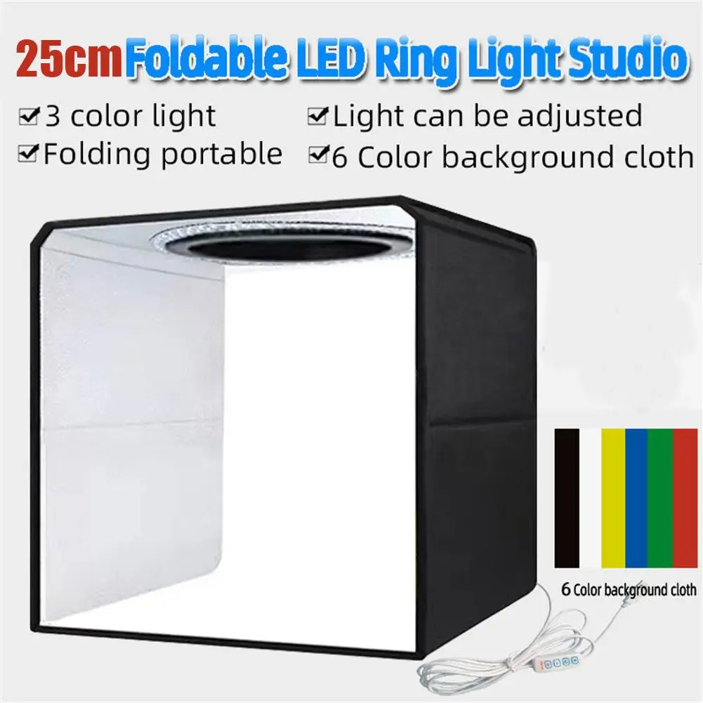 Mini Photo Studio Lightbox 3 Model LED Light Photography Softbox Folding Shooting Tent Box Kit & 6 Colors Backdrops Background