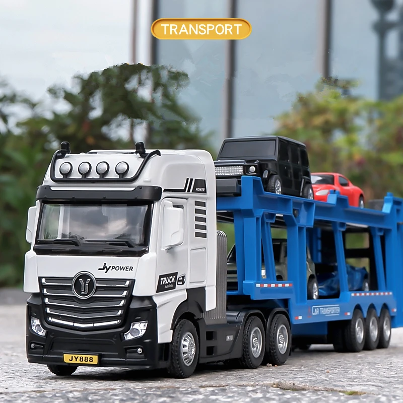 Alloy Large Double Deck Flatbed Trailer Model Diecasts Metal Heavy Semi