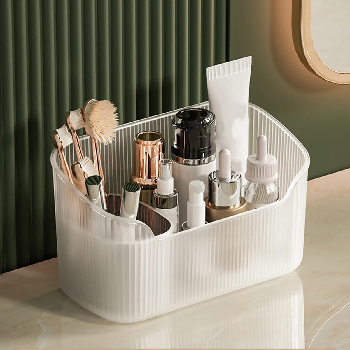 WORTHBUY Makeup Organizer Box Mirror Cabinet Plastic Cosmetics Storage Box Multifunctional Large Capacity Skincare Storage Case 6