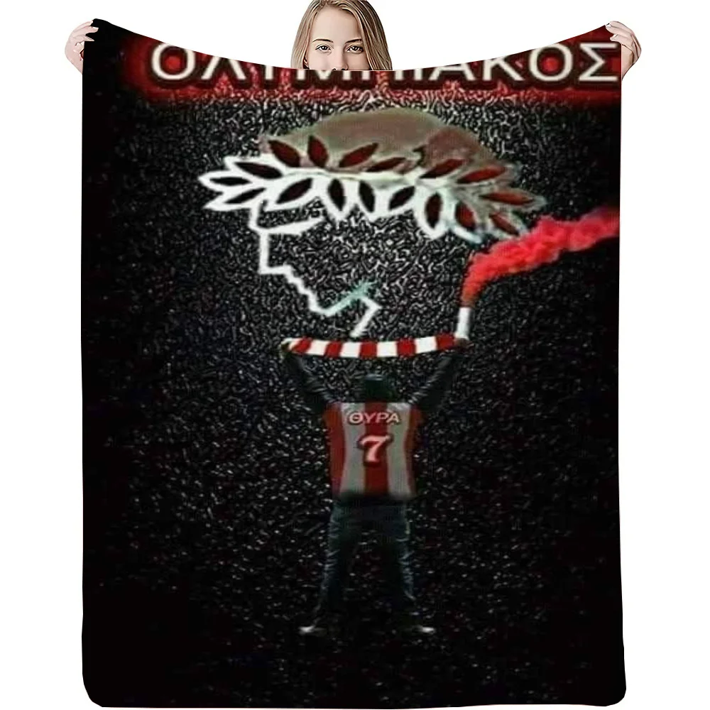 Olympiacos Club Logo Luxury Throw Blanket for Sofa Decoration Plaid Blankets and Throws Knee Blanket King Size Home Interior 4