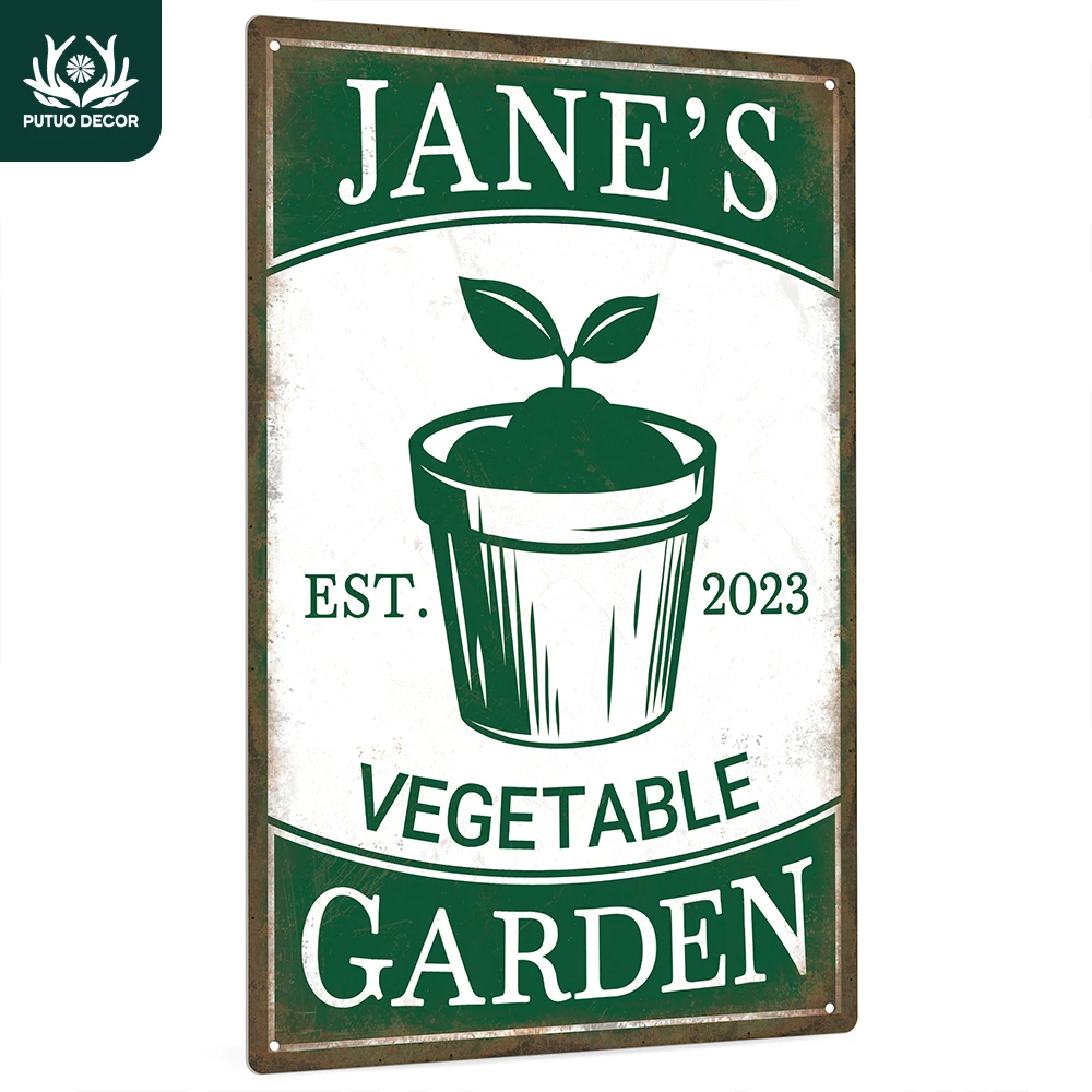 

Putuo Decor Personalized Garden Sign, Custom Name, Year, Vintage Farmhouse Indoor/Outdoor Wall Decor, 12x8 Inches Metal Sign