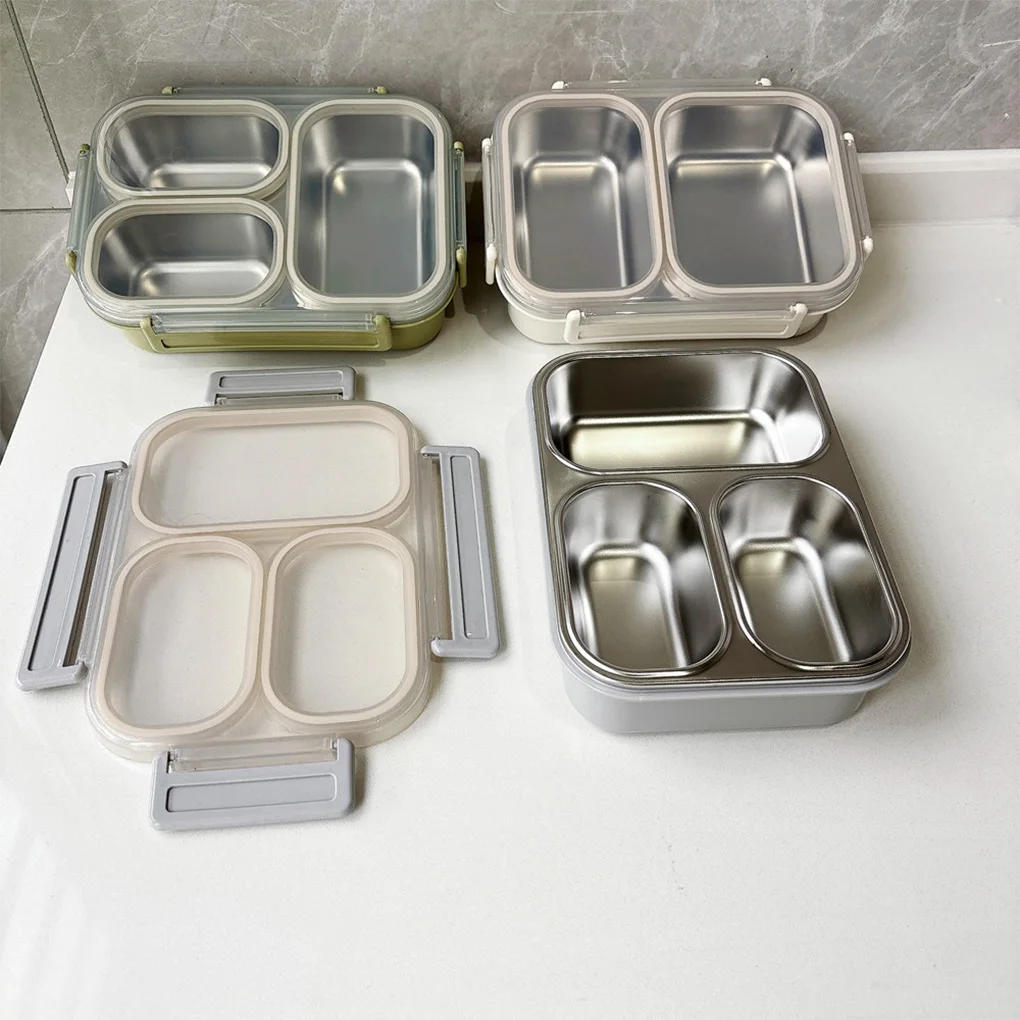 Stainless Steel Lunch Box with Compartments Food-Grade Non-Toxic Easy Clean 3 Compartments Snacks Kids Lunch Box Gray 6
