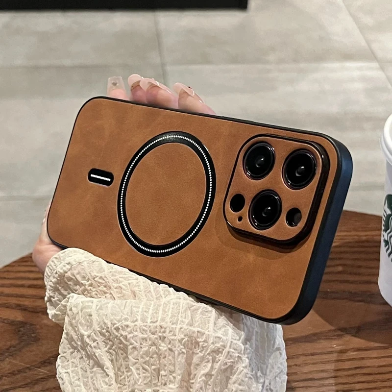 Luxury Magnetic Cortex Leather Wireless Charging Phone Case