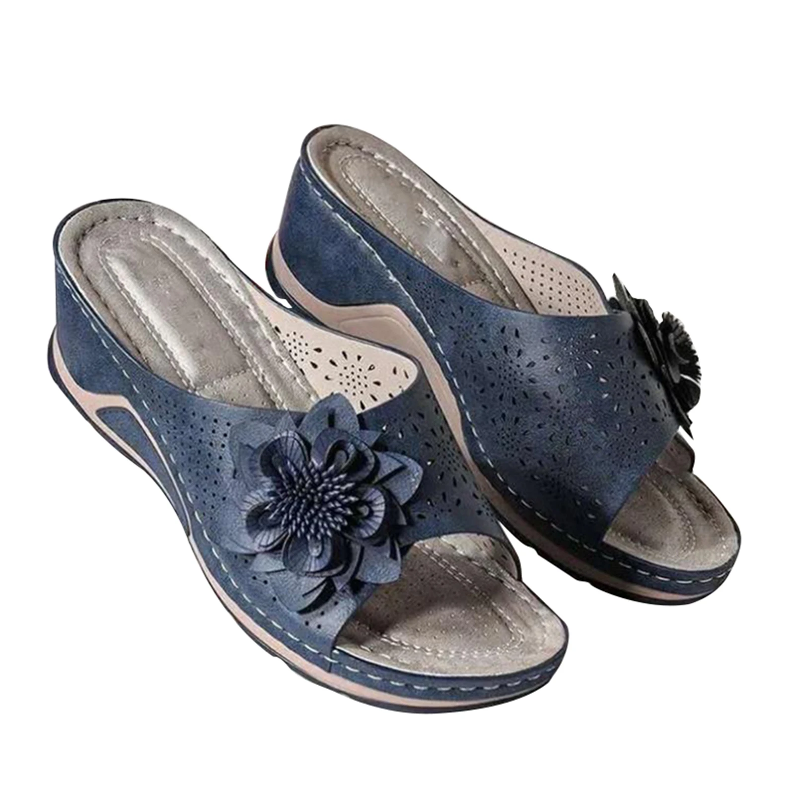 

Suede Leather Soft Footbed Orthopedic Arch-Support Sandals For Women Flower Hollow Design Summer Beach Shoes