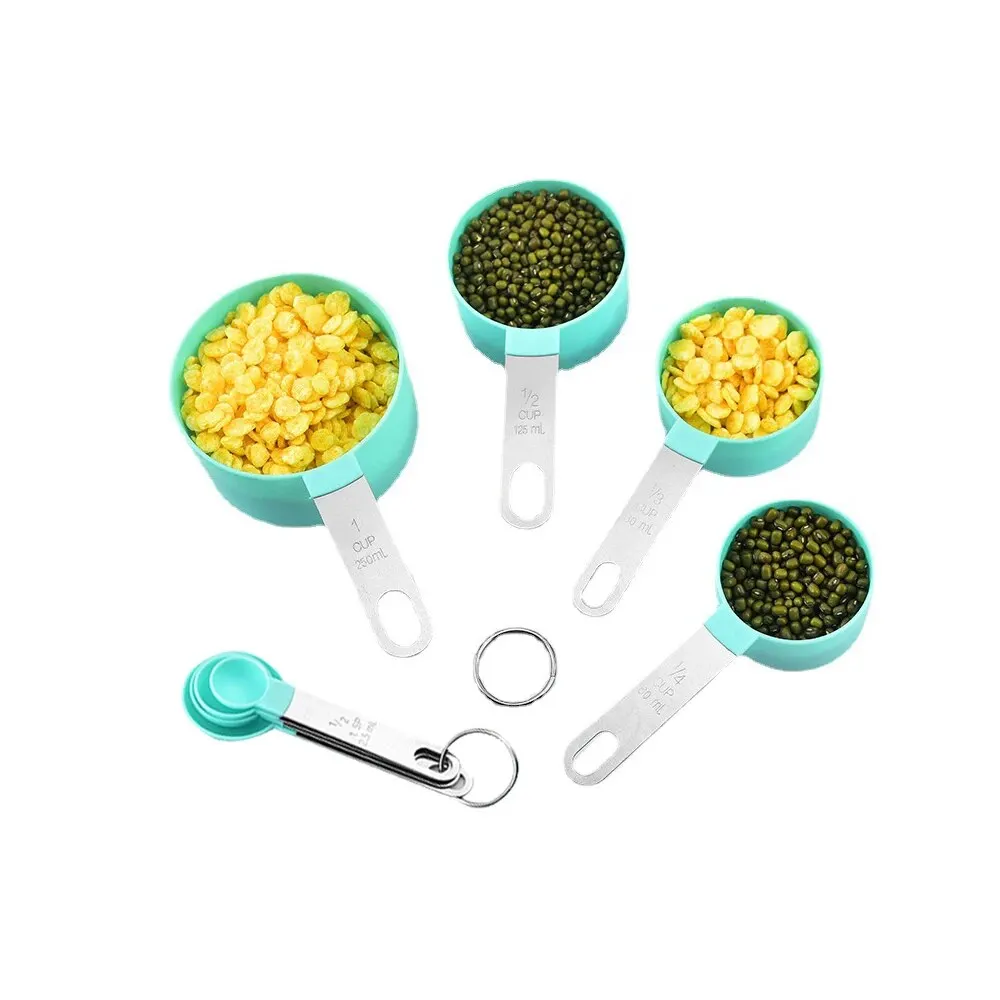 Measuring Cup and Spoon Set 8-piece Stainless Steel Handle Plastic Graduated