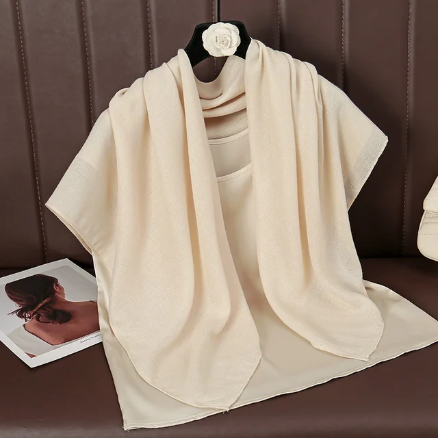 106802-5398f1.jpg Foulard carré fin et doux pour femmes, 90x90cm, simplicité, couleur unie, foulard en coton et lin, Hijabs musulmans, accessoires de sac