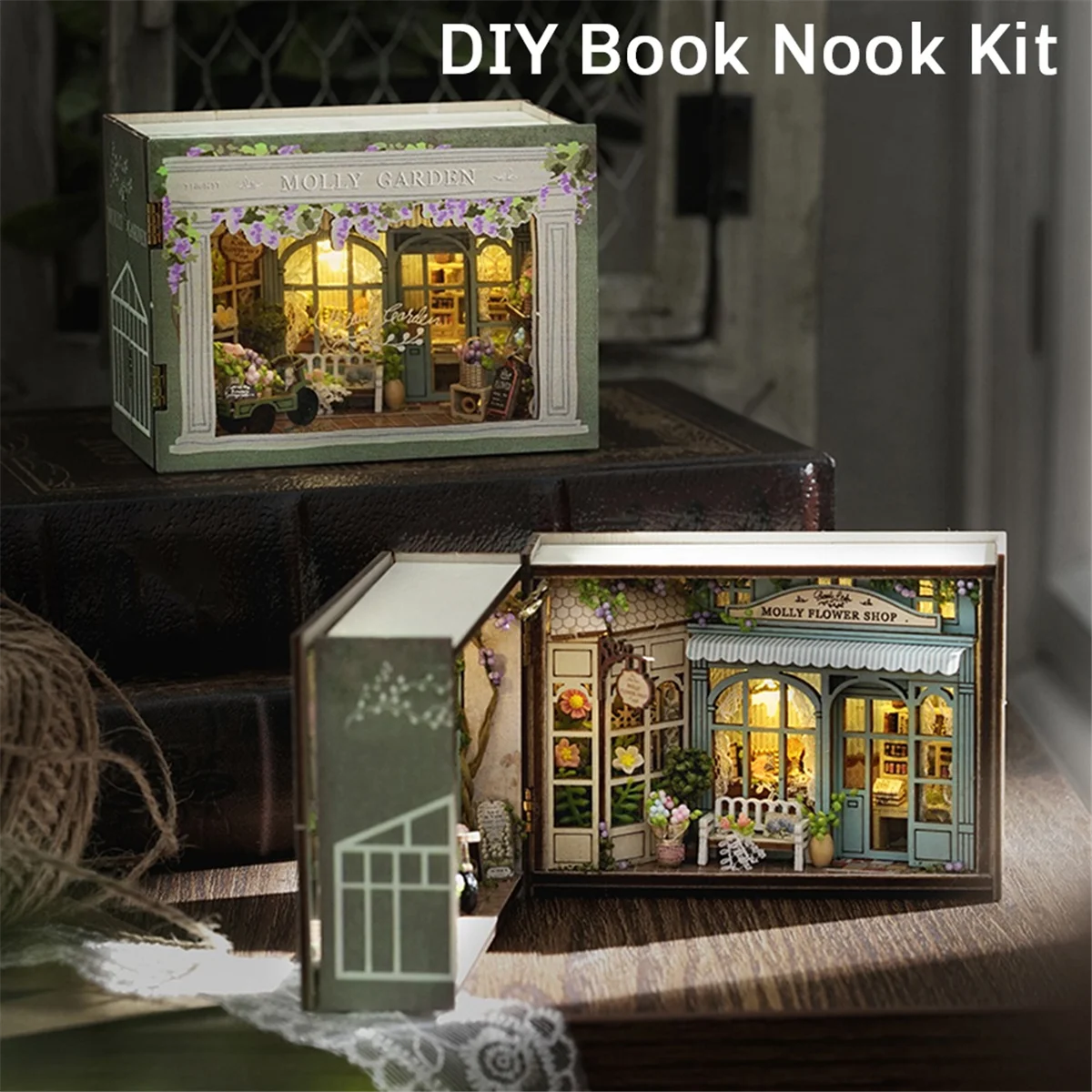 DIY Book Nook Kit with 3D Puzzle Model Building Wooden Bookshelf Bookend Toy Halloween Christmas Birthday Gift MINI-110 3