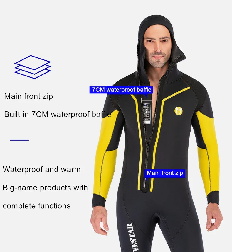 

7MM Full Body Neoprene Spearfishing Surfing Diving Suit Hooded For Men One Piece Scuba Keep Warm Snorkeling Swim Hunting WetSuit