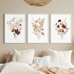 Boho Watercolor Neutral Wildflower Green Leaves Canvas Painting Poster Wall Art Print Picture for Living Room Girl Bedroom Decor