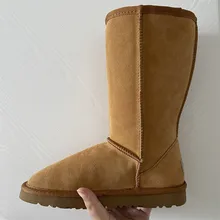 2022 Genuine leather Fur Snow boots Fashion women Top High quality Australia Black Boot Winter Boots for women Warm Botas Mujer tanie tanio NoEnName_Null BUTY NA ŚNIEG CN (pochodzenie) Shanghai Zima Krótki plusz Płaskie z Sztuczne futro Do kolan ZSZYWANE Adult