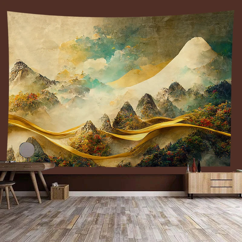Chinese style landscape painting background tapestry room decoration wall background cloth living room home decoration 2