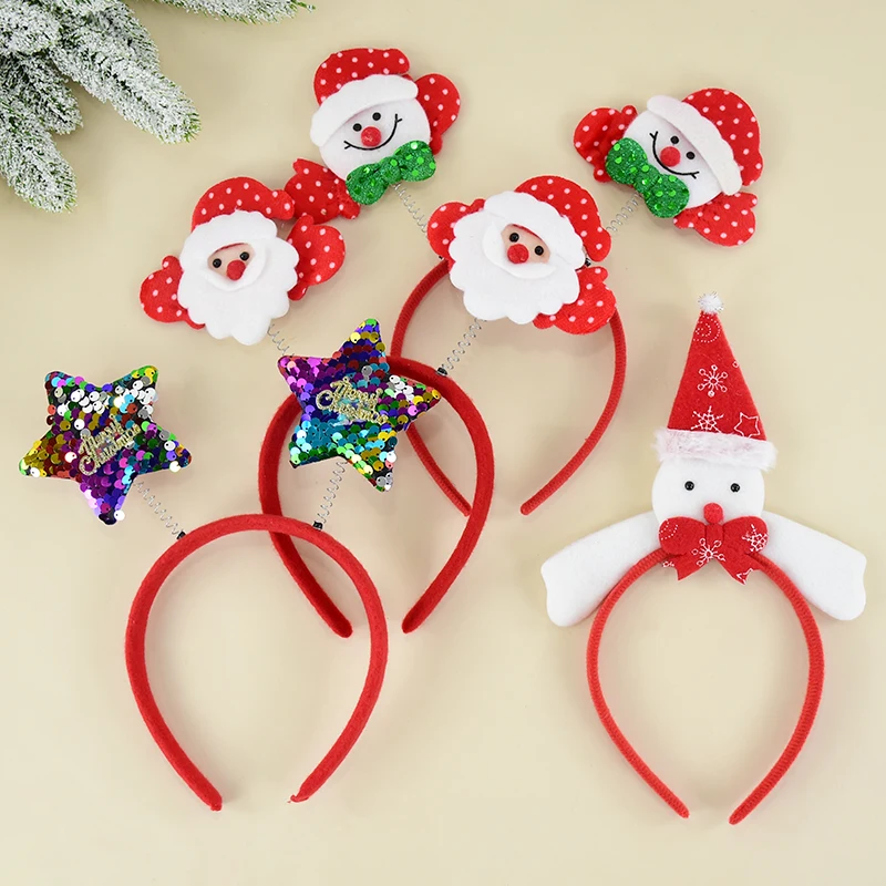 Christmas Headbands Cute Xmas Hair Hoop Santa Claus Hair Band Reindeer Snowman Head Hat Toppers Funny New Year Holiday Party