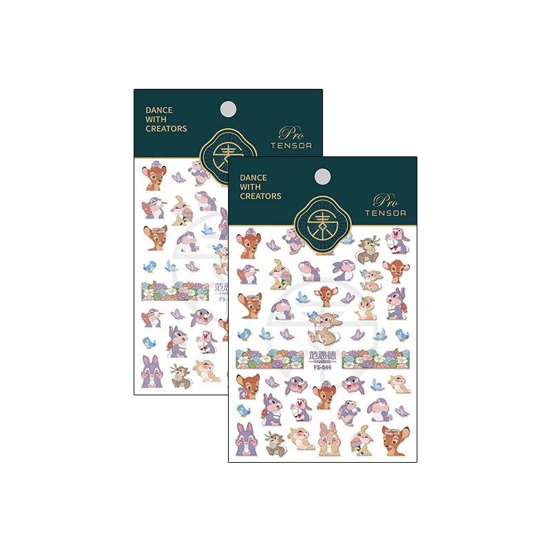 Cartoon Rabbit Deer Nail Stickers Bambi Grace Nail Art Light Color Cute Bunny Flowers Nail Accessories Embossed Nail Supplies 5