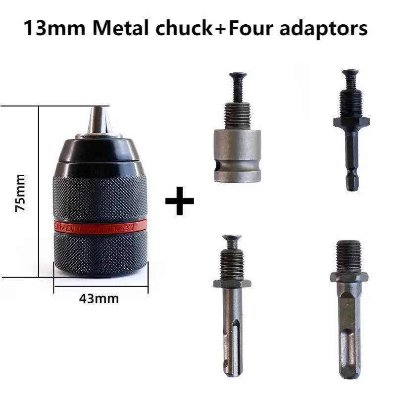 Metal Heavy Duty 1/2-20UNF 10mm 13mm Keyless Drill Chuck Hex Shank/SDS/Socket Square Female Adaptor Hardware Tool hand tool