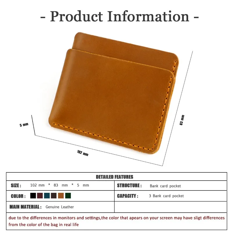 Slim 3 Pocket Leather Wallet Minimalist Crazy Horse Leather Card Holder  Handmade 3 Slots for Business Cards ID Credit Cards