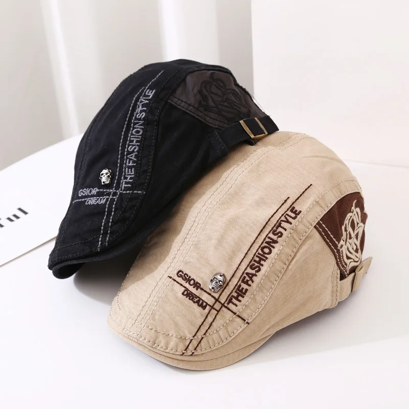 Summer Outdoor Cotton Berets Caps Newsboy Hats For Men Casual Peaked Caps Letter Embroidery