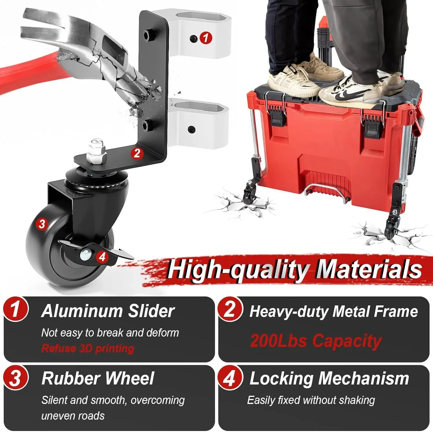 2 Stück aufgerüstet 360 ° Doppelte Vorderräder – 200 Pfund Kapazität, kompatibel mit Mil.waukee Packout Rolling Toolboxen – Detail 3