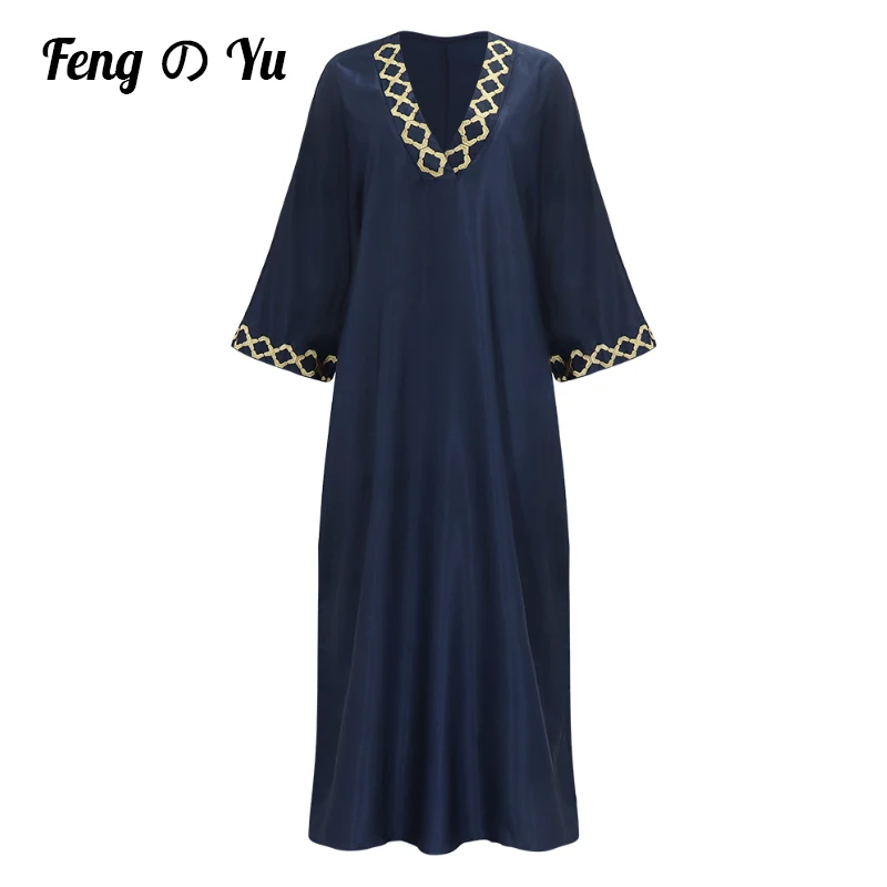 

2022 Summer Women African Dresses Blue African Clothing Muslim Long Long Dresses High Quality Fashion Poplin Dresses for Women
