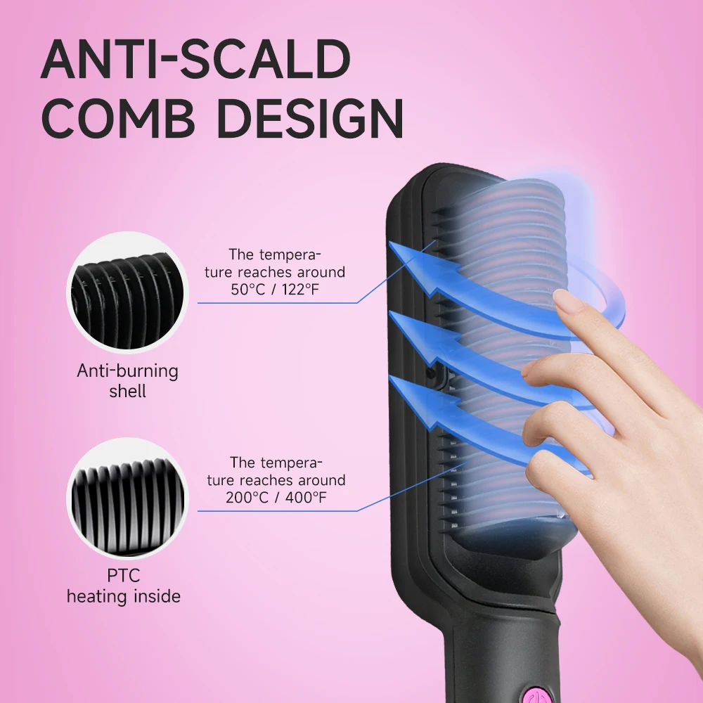 OUDIM Hair Straightener Brush with Six Temperature Settings, Ionic Hair Straightening Brush Flat Iron For Women, Anti-Scald Stra 6